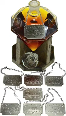 Benutzerdefinierte Vagabond House Pewter Classic Vodka Decanter Tag Metall-Likörflaschenetikett